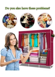 Portable Fabric Wardrobe with Hanging Rail &amp; Side Pockets &ndash; Foldable Canvas Closet Organizer for Clothes &amp; Shoes, Bedroom Storage Solution