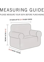 High Stretch 1 Seater Sofa Cover Cream Soft Brushed Fabric Couch Cover Full Coverage Furniture Protector Slipcover One Seater Fits on Standard and Recliner Sofa 80-120cm Size
