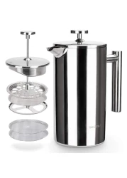 Secura French Press Coffee Maker 304 Grade Stainless Steel Insulated Coffee Press with 2 Extra Screens 34oz 1 Litre Silver