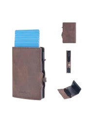 RFID Card Holder Wallet - New PU Leather RFID Protected Automatic Pop-up Bank, Credit, ID Card Holder Case with Button, Card Wallets Purse Unisex. (Brown)