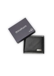 Inahom محفظة ثنائية الطي منظمة ومسطحة من جلد نابا الأصلي والناعم IM2021XDA0003-001- أسود