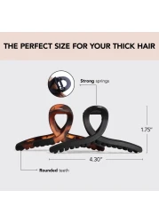 KitschLarge Hair Clips for Women Jumbo Loop Hair Claw Clips for Thick Hair Big Hair Clip Claw Clip for Teen Girls Stylish Banana Clip Hair Styling Accessories 2pc TortoiseBlack
