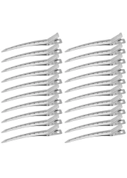 Korintin Hair Styling and Sectioning Clips Metal Duck Bill Clips Alligator Roller Clips for Long Thick Hair Salon Clips 24 Pack Silver