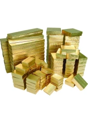 888 Display Case of 100 Boxes of 2 18 x 1 58 x 34 GoldFoil Cotton Filled Jewelry Boxes