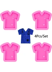 4 PCS Glossy Shiny Grippy TShirt Doctor with Stethoscope Theme Keychain Silicone Mold for DIY Luggage Tag Fondant Mold Crystal Cake Decoration Pendant Candy Earrings Desserts Pudding Trinket