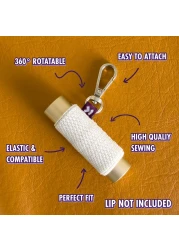 VCASE LipBalm Holder with Keychain Lipstick Holder Keychain Lip Gloss Holder Keychain Never Lose Your Lip Balm Lip Gloss or Lipstick with Cute Elastic Lip Balm Keychain Holder White