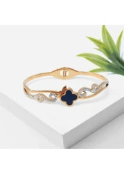 JANNAH Women's Fashion Bracelet | JANNAH Women's Fashion Bracelet | Four-Leaf Clover Wrist Band Hinge with Cubic Zirconia Inlaid Bangles for Women