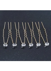 Bridal Wedding Prom Party Set Of 6 Gold Plated Crystal Bead Hair Pins