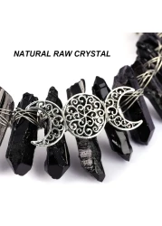 Bubbmi Black Raw Crystal Tiara Crown Headband Natural Quartz Moon Goddess Witch Headpiece for Wiccan Cosplay Party Headwear