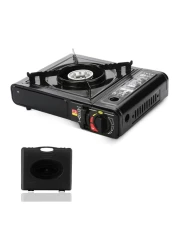 مجموعة مواقد غاز للتخييم - موقد خارجي صغير الحجم مع حقيبة، وموقد صغير، وملحق شواء للنزهات والمغامرات الخارجية - محمول، بتصميم مربع، مثالي