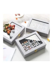 2 في 1 صندوق مجوهرات مخملي حلقة القرط حامل مُنظِم قابل للتكديس عرض عرض قابل للقفل مجوهرات تخزين صينية إكسسوار منظم هدايا للفتيات والنساء