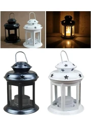 LAVISH 2-PACK Vintage Hanging Lantern Tea Light Candle Holder, Arabic Lantern For Ramadan, Home decor tabletop Indoor &amp; Outdoor (BLACK+WHTIE)