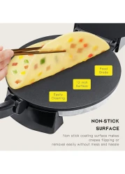 صانعة التورتيلا الكهربائية - آلة صنع الروتي المصنوعة من الفولاذ المقاوم للصدأ بقوة 1800 واط مع ألواح غير لاصقة، تسخين على الوجهين، توزيع متساوي للحرارة للتورتيلا والروتي