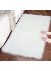 Aiwanto Stylish Ultra Soft Silky Fluffy Shag Faux Sheepskin Area Rug, Bedside Rugs for Bedroom Living Room Carpet Nursery Floor Mats, 2x3 ft, White