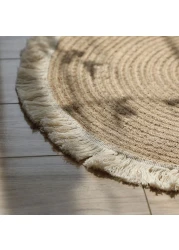 Mei Homecenter Hand Woven Jute Tassel Round Living Room Carpet With Anti Slip Bottom, Beige (Size 80CM)