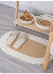 سجادة باب منسوجة يدويًا من الجوت من Mei Homecenter مع قاعدة مضادة للانزلاق، بيضاء (مقاس 70×40 سم)