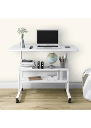 Jjone Laptop Desk Table With 2-Tier Storage Shelves &amp; Wheels, Workstation Study Laptop Table For Home Office (Sc11-White)