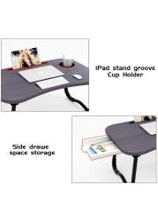 Lushh laptop deskFolding Bed Table Laptop Desk with iPad and Cup Holder Adjustable Lap Tray Notebook Stand foldable watch moveiies -Black