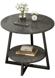 Jjone Round Coffee Table, Double Layer Sofa Side Table End Table, Imitation Marble Coffee Round Table Snack Table Bedside Table With Simple Design For Living Room Small Space (H221-B)