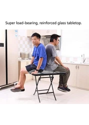 Yulan Iron Retro Outdoor Indoor Simple Folding Table Small Tempered Corrugated Glass, Transparent Ripple, Square, 629