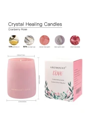 Cranberry Rose Scented Candle with Crystal Inside Healing Rose Quartz Crystal Candle and Dried Flowers 10oz Soy Wax 55 Hours Long Lasting Burn Love