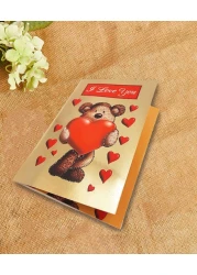 Party Time 1pc Greeting Card, Valentines Day Card, Anniversary Card, Mother's Day Gift, Anniversary Gift - Valentines Day Gift (Teddy Bear and Heart with I Love You Design)