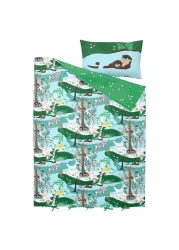 Duvet Cover And Pillowcase Blue Green/Forest Pattern 150X200/50X80cm