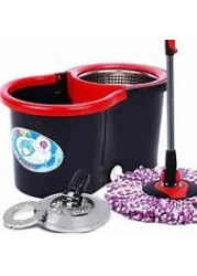 EasyWring RinseClean Microfiber Spin Mop &amp; Bucket Floor Cleaning System, 360&deg; Spin Mop with Bucket &amp; Dual Mop Heads,Black/Red