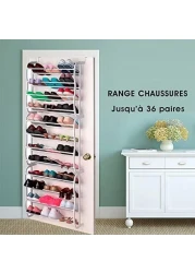 Generic 36 Pair Over the Door Hanging Hook 12 Tier Shoe Rack Adjustable Shelf Organiser Holder Storage Stand Space Saving Multi-layer Easy Installation For Living room Shoe Rack