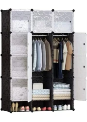 Generic Diy Modular Shelving Storage Organizer 15-Cube, Extra Large Portable Wardrobe With Clothes Rod, 12 Cubes Organizing Cabinet + 3 Cubes Shoe Rack
