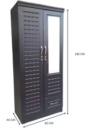 Galaxy Design 2 Door Wooden Wardrobe Cabinet Cupboard With Mirror and Drawer Lock Keys Size 190x51x53 Cm (Without Assembly, White)