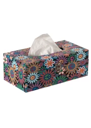 Facial Rectangular Tissue Box Holder for Your Bathroom Office or Vanity with Decorative Floral Design