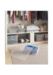 Keter C-Box XL Transparent Storage Container with Wheels 50L - Spacious and Clear Plastic Organizer for Wardrobe Efficiency