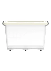 كوزموبلاست صندوق تخزين بلاستيكي بعجلات وغطاء قابل للقفل 82 لتر - أبيض، شفاف