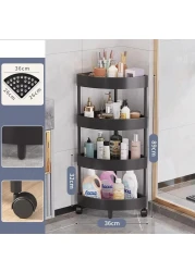 4-Tier Rolling Storage Cart,Corner Shelves， Multi-Purpose Organizer for Bathroom, Office &amp; Kitchen, Plastic Shower Caddy Organizer Shelf, Easy to Assemble &amp; Move (Black)