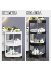 3-Tier Rolling Storage Cart,Corner Shelves， Multi-Purpose Organizer for Bathroom, Office &amp; Kitchen, Plastic Shower Caddy Organizer Shelf, Easy to Assemble &amp; Move,white
