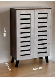 Galaxy Design Wooden Shoe Cabinet with 2 Doors, 4-Tier Storage Shoe Organizer, Malaysian Design, Shoe Rack for Hallway and Living Room, Grey Brown