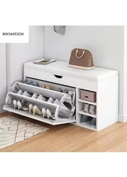 Generic Wooden Shoes Rack Bench With Shoe Changing Stool, Foldable Seat, Nonwoven Fabric Cover Closet, 80X34X53cm, White
