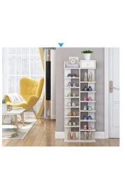 رف أحذية أرضي متعدد الوظائف مع رف تخزين وحامل زهور ورف كتب لتوفير المساحة في المداخل المنزلية وغرف المعيشة.