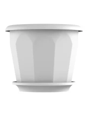 كوزمو بلاست أصيص زهور سداسي الشكل مع صينية 25 سم - أبيض