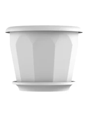 Cosmoplast Hexagonal Flower Pot With Tray White 35cm