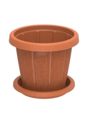كوزمو بلاست أصيص زرع النباتات والأزهار من التيراكوتا بلمسة خشب مع صينية 8 بوصة