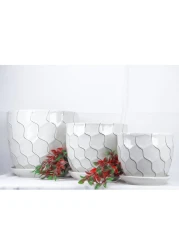 Ceramic Plant Pots White with Cracked Line Design, Suitable for Indoor and Outdoor Use-S