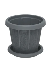 Cosmoplast Cedargrain Flower Pot With Tray Dark Grey 10inch
