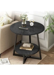 Vital 2-Layer Round Coffee Table,End Tables for Living Room, Side Tables, Sturdy and Easy Assembly,Double-deck Round Wood Look Accent Furniture with Wood Frame (BLACK)