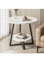 Vital 2-Layer Round Coffee Table,End Tables for Living Room, Side Tables, Sturdy and Easy Assembly,Double-deck Round Wood Look Accent Furniture with Wood Frame (BLACK WHITE)