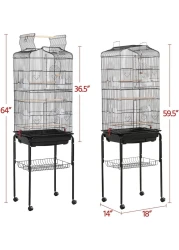 Egardenkart&reg; Open Play Top Bird cage with Rolling Stand for Cockatiel Sun Conure Parakeet (Black)