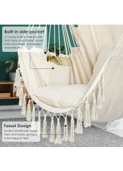 VITAL Travel Canvas Hammock Garden Sports Dormitory Bedroom Hanging Chair Outdoor Swing Hanging Rope Hammock Chair Swing Seat Best for Indoor Outdoor Hanging Rope Swing Seat Chair Beige