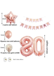 Cheeringup 80Th Birthday Decorations Party Supplies Rose Gold Kits-Confetti Latex Balloon|Happy Birthday Banner For Women's Wedding Anniversary Bday As Gift,Photo Booth