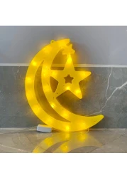 Crescent Moon Star Yellow Glowing LED Light 30x22cm
